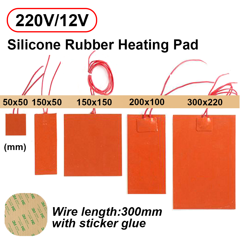 Contact Cement Leather - シリコンゴム加熱パッド,フラットヒートバンド,正方形の加熱ベッド,フレキシブル防水,3Dプリンター接着剤ステッカー,12v,220v