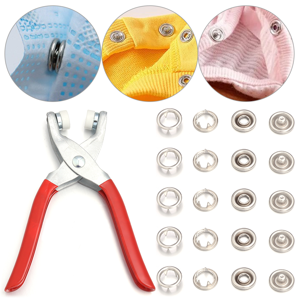 Snap Fastener Setter - 50セット 7.5/9.5/11mm ステンレス製スナップボタン メタルスナップボタン クローペンチ DIY