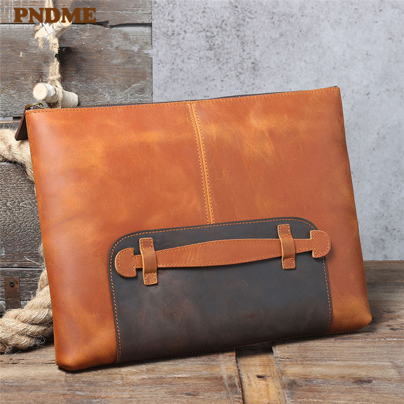 Leatherwork Designs - ヴィンテージ ハンドメイド 本革 大容量 メンズ クラッチバッグ
