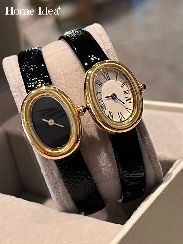 Leatherwork Ideas - ヴィンテージ女性エレガントな楕円形ピンバックルレザーストラップクォーツ時計オフィスレディース仕事アクセサリー腕時計ファッション時計