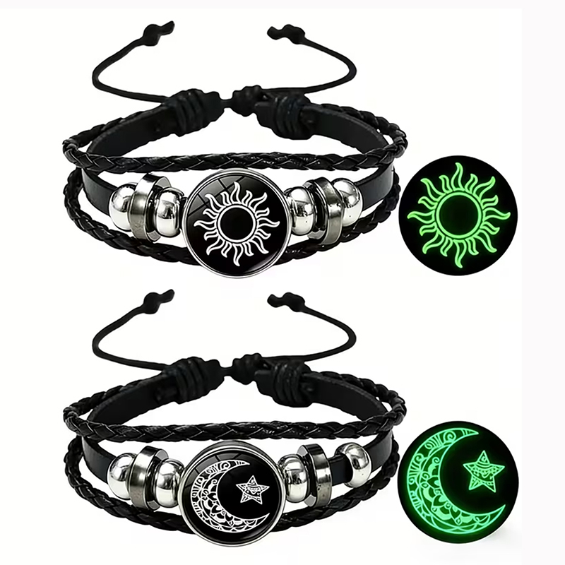 2個セット 暗闇で光る太陽と月のカップルブレスレットセット  - Snap Fastener Setter のレビューと価格