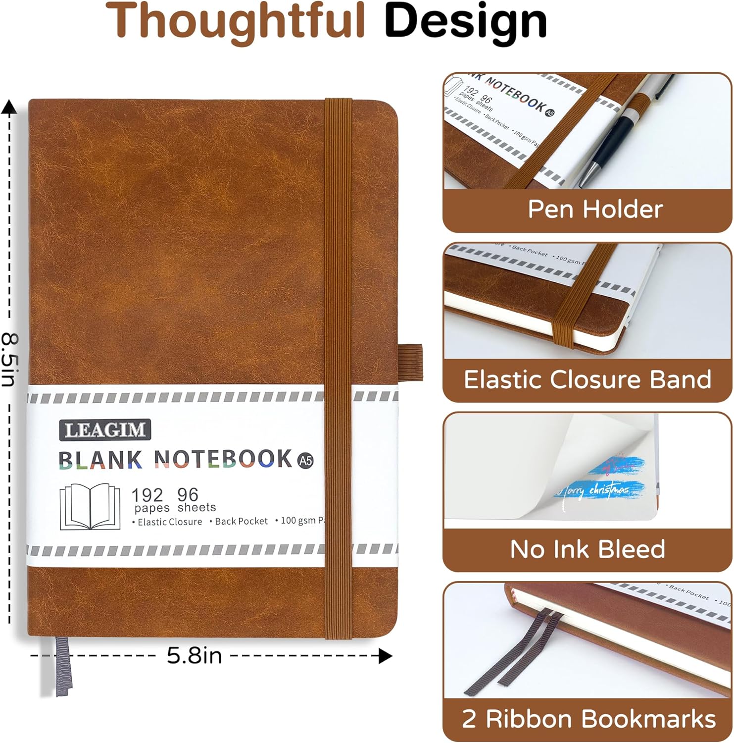 A5 無地ジャーナルノートブック、192 ページ 100 G - Leatherwork Products のレビューと価格