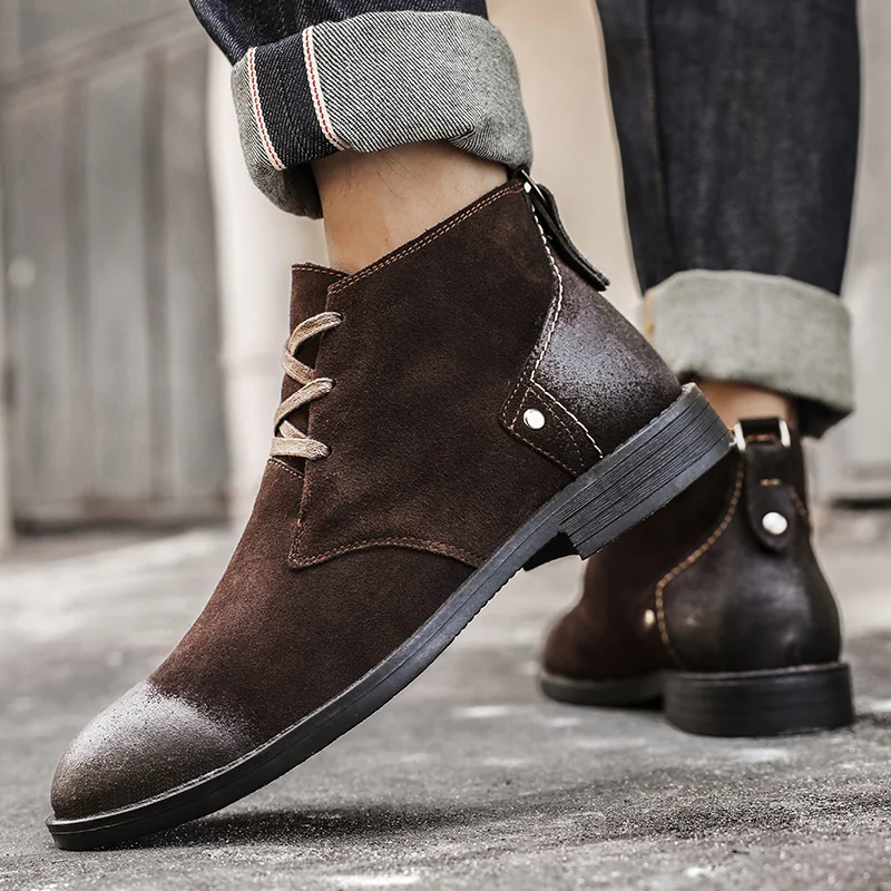 新しい牛革スエードアンクルブーツ手作りヴィンテージ英国男性レ - Leatherwork Designs のレビューと価格