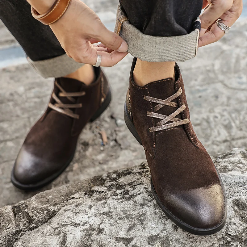 新しい牛革スエードアンクルブーツ手作りヴィンテージ英国男性レ - Leatherwork Designs のレビューと価格