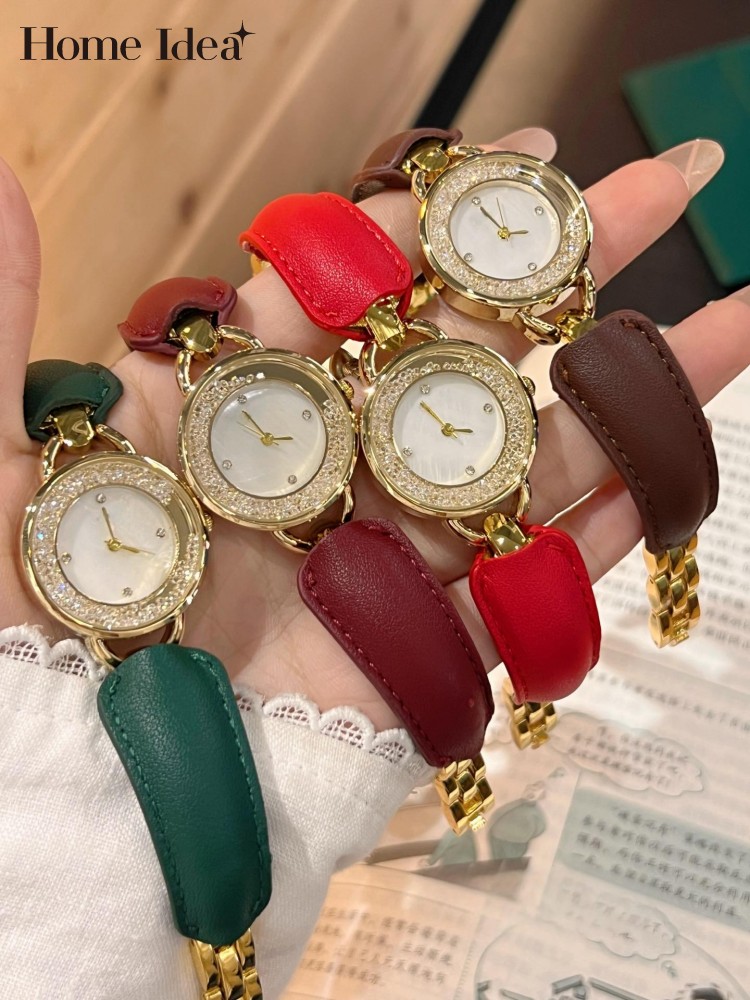 エレガントなレディース本革ストラップ光沢のあるダイヤモンドク - Leatherwork Ideas のレビューと価格