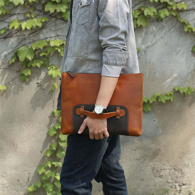 ヴィンテージ ハンドメイド 本革 大容量 メンズ クラッチバ - Leatherwork Designs のレビューと価格