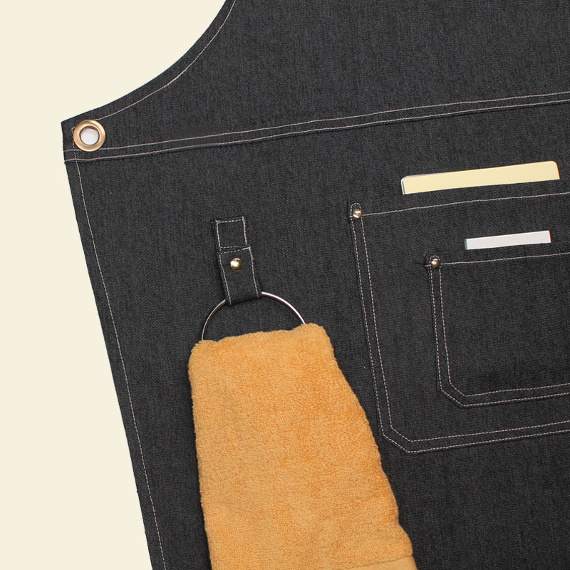 花柄PUレザーストラップ付きデニムワークエプロン、バリスタ、 - Leatherwork Logo のレビューと価格